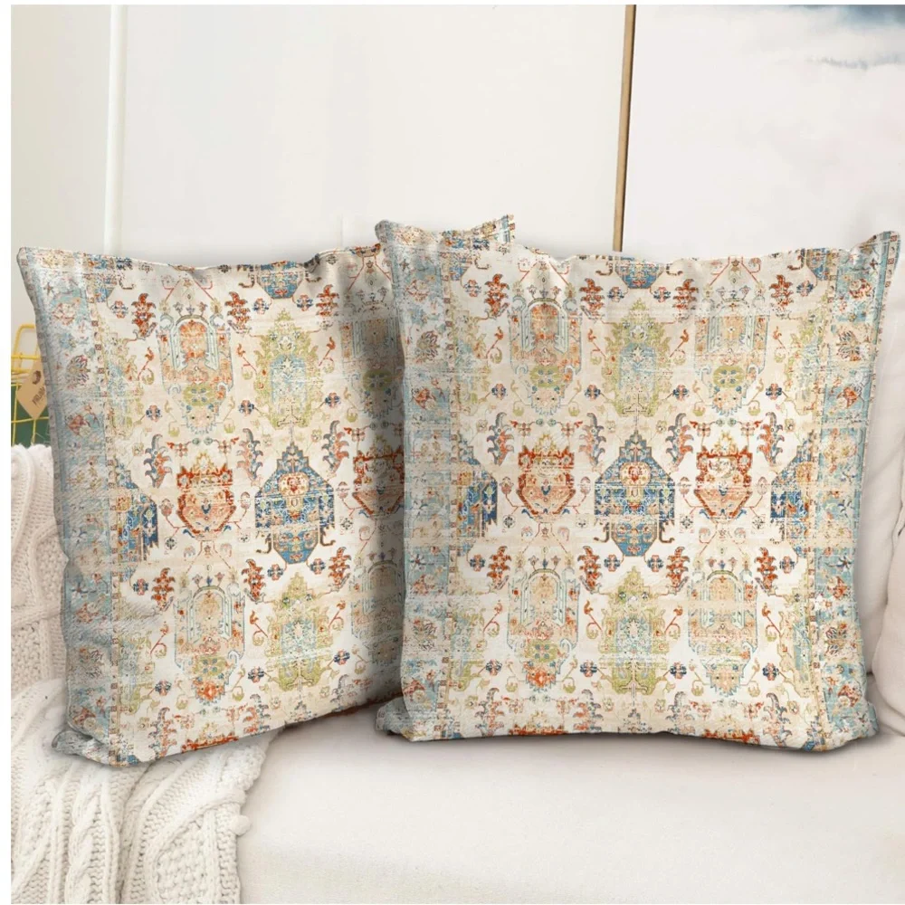 Boho Geometric Floral Soft Pillow Covers SQUARE 20x20” (2-pack)